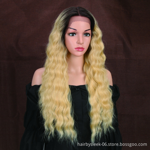 MAGIC 13X4 Noble Lace Front Wigs Wholesale Heat Resistant Water Wave With Bang Long Wigs Ombre Blonde Synthetic Lace Frontal Wig